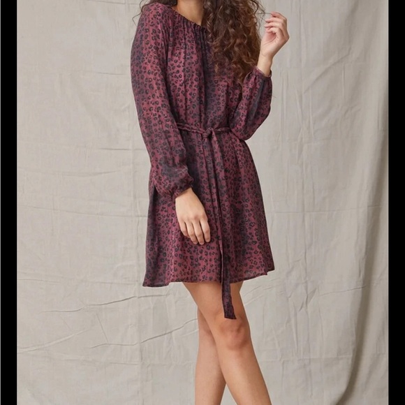 Bella Dahl Leopard Print Dress Small Burgundy - Picture 1 of 10